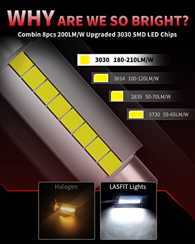 Image of LASFIT 44mm LED Bulb Festoon 561 562 564 567 Bulb Canbus Error Free 400LM 6000K Extremely Bright Use for Trunk Cargo Light, License Plate Bulbs, Xenon White Upgraded(Pack of 2)