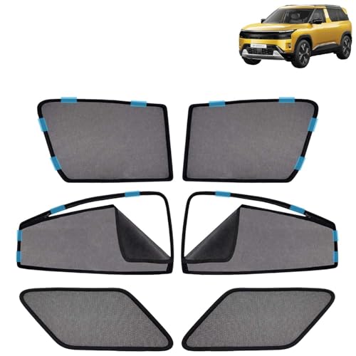 Image of KINGSWAY Car Sun Shade Curtains Only Compatible with Tata Sierra (2025 Onwards) | Front Window in Half Cut and Rear in Zipper (Magnetic) | UV & Heat Protection | Pack of 6 Pcs