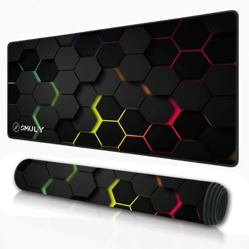 Image of RGB Hexagon Design,Large Desk Mat, Extended Mouse Pad 58.5 x 28 cm, Desk Pad, Washable Mousepad, 2mm Thick Non-Slip Rubber Base, Stitched Edges for Office, Home & Workstation (Multicolour)