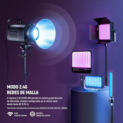 Foco RGB Neewer CB100C para streaming silencioso y grabación de vídeo en casa con escenas 6