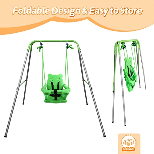 Toddler Swing, Baby Swing For Toddler With Foldable Metal Stand & Safety Belt Seat, Swing For Toddlers Age 1-3, Infant Swing Set For Backyard Outdoor Indoor Play #TOP2