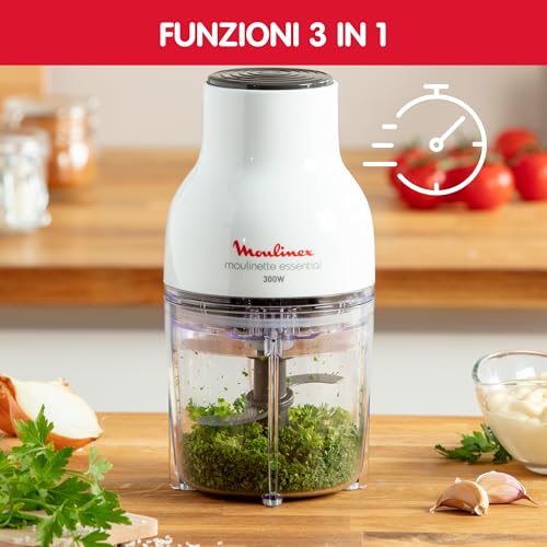 Moulinex DJ5201 Moulinette Essential, 4 Lame Affilate, Trita, Mescola e Sminuzza, Tritatutto, Capacità Recipiente 400 ml, 300 W, Bianco - Immagine 3