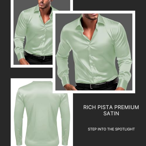 Image of IndoPrimo Men's Satin Shirt with Spread Collar Neck Line Solid Pattern Full Sleeves Regular Fit Western Style and Standard Length
