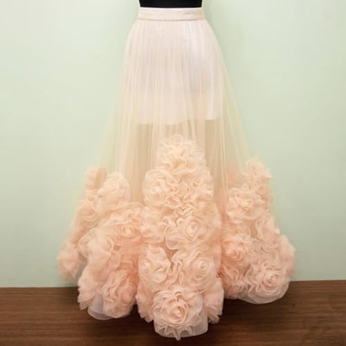 WDPL Women's Long Floor Length Ruffles 3D Floral Sheer Tulle Skirt2