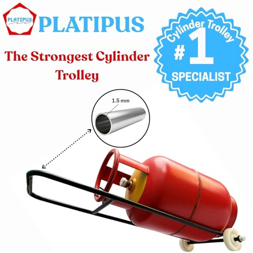 Image of PLATIPUS Metal Heavy Duty LPG Gas Cylinder Trolley with Wheels & Hooks | Easy Grip Handle for Pickup, Carry & Transfer | Robust, Durable & Anti-Rust Steel Construction | Gas Cylinder Stand