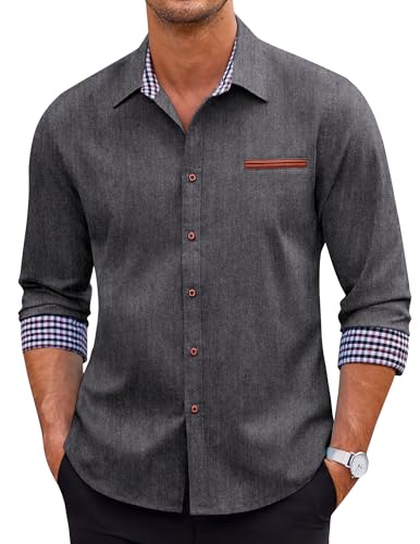COOFANDY Mens Shirt Regular fit Denim Work Classic Western Snap