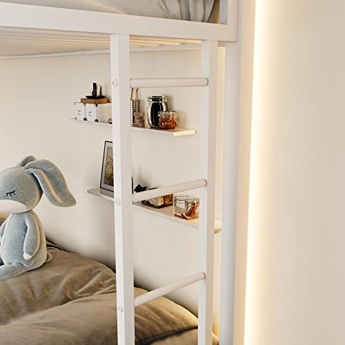 ikalido Metal Bunk Bed For Junior, Twin Over Full Size Beds With Sturdy Guard Rail & Removable Ladder, Space-Saving/Noise Free/Matte White - Image 4