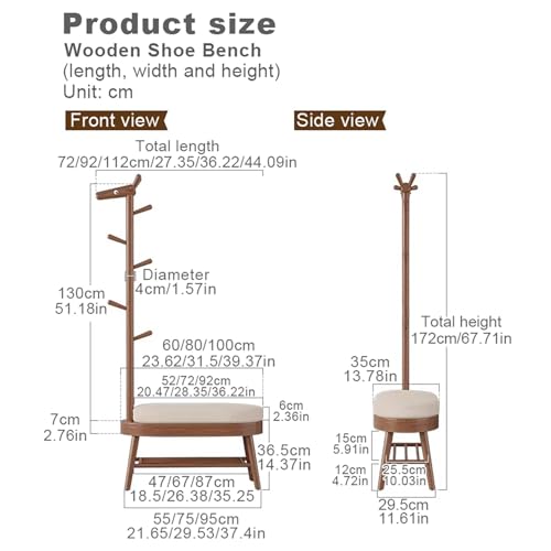 Banc à chaussures en bois d'entrée avec coussin confortable - 3