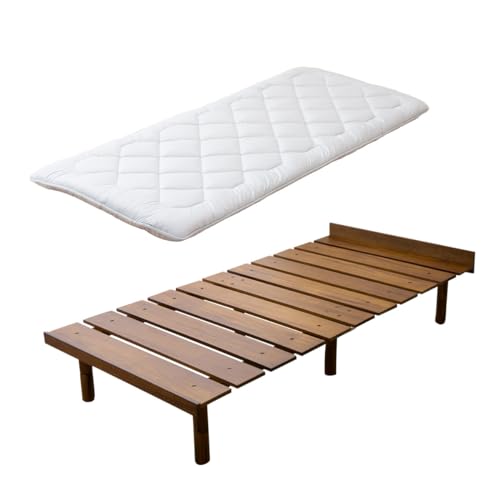 EMOOR Japanische Futon-Matratze Anti-Absacken 100 x 210 cm und Futonbett OSMOS 100 x 200 cm Set, Retro-Braun, 3 Höhen Verstellbar, Einfach zu...