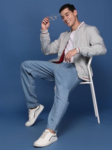 Image of SHOWOFFFF Men Solid Bomber Jacket | Mock Collar Full Sleeves Nylon Jacket for Mens | Slim Fit Jacket for Men's