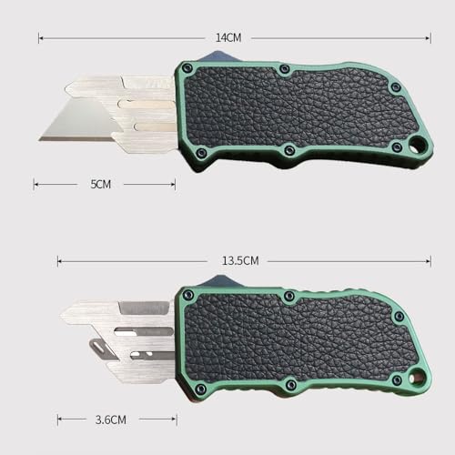 Caresolove Utility Knife Quick Exit Button, EDC Double Action Automatic Knife Push Button, Boxcutter Retractable With Clip, Auto Out The Front Box Cutter With 5PCS Replacement Blades