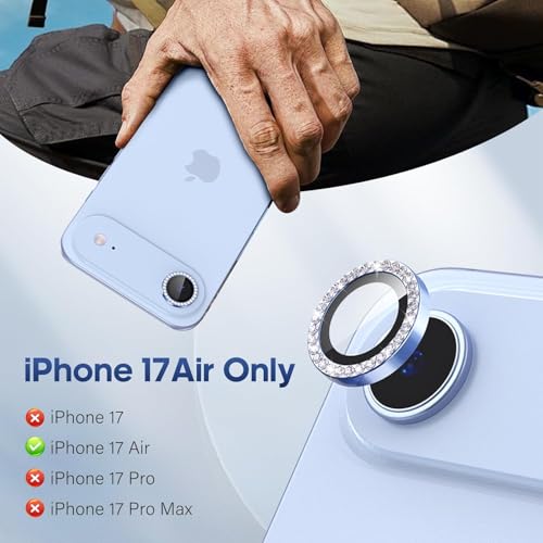 Image of CLITZ for iPhone 17 Air Camera Lens Protector Bling, Individual Diamond Metal Ring with 9H Hardness, Scratch-Proof Camera Screen Protector, Stylish Accessories, Case Friendly (Blue)