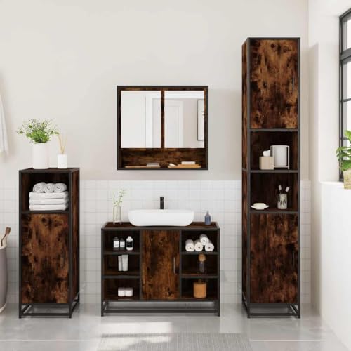 Muebles de baño marrón roble de 3 piezas | Conjunto de mobiliario 3301002 4