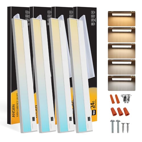 Image of Ansen 4Packs of Under Cabinet Lighting Hardwired, 24IN 18W 1237LM, Dimmable Led Light for Kitchen /Bar /Closet, CRI>92, R9>90, 5 Color Temperature, 2700K-5000K(Warm White, Cool White, Daylight)