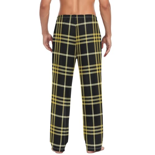 Mens Pajama Bottoms Yellow Black Buffalo Plaid Pajama Pants for Men Lounge Pants L2