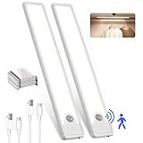 8 Inch Under Cabinet Lights, Upgraded 41 LED Rechargeable Magnetic Motion Sensor Light Indoor, Brightness Dimmable 6500K Stepless Dimming Closet Light, for Under Counter, Kitchen, Closet, 2 Packs