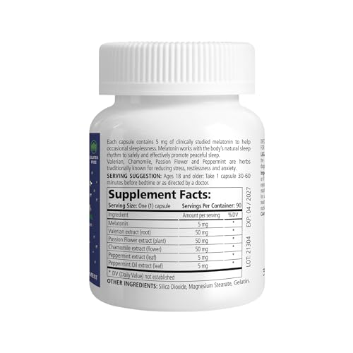 Neomeda Melatonin Sleep Herbal Blend - Natural Sleep Aid with 5mg Melatonin + Valerian, Chamomile, Passion Flower & Peppermint - Drug-Free Sleep Supplement, 90 Capsules - Image 3