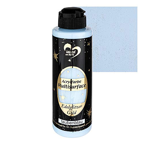 Ideen mit Herz Acrylfarbe Multisurface Edelglitzer | Universalfarbe auf Wasserbasis | mit edel schimmerndem Goldglitzer | 180 ml (taubenblau)