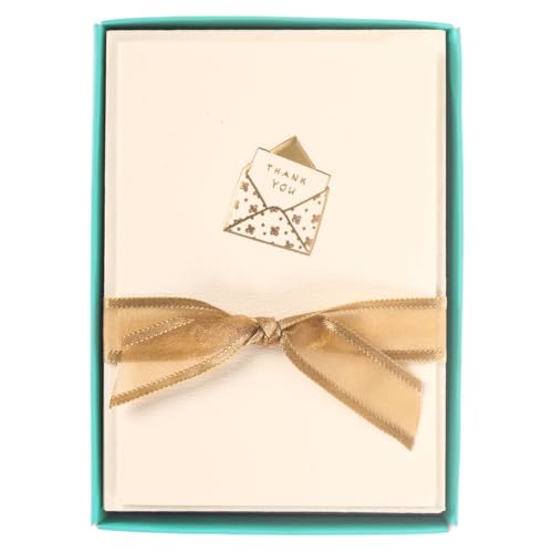 Image of Graphique Just a Note La Petite Presse Boxed Notecards, 10 Embellished Gold Foil Blank inchThank You inch Cards with Matching Envelopes and Storage Box, 3.25 inch x 4.75 inch