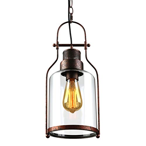 Susuo Lighting 6" Wide Vintage Industrial Glass Pendant Ceiling Hanging Light With Cylinder Glass Shade,Antique Copper Finish #TOP7