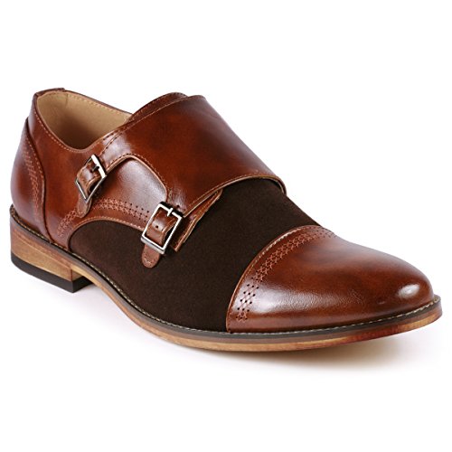 Metrocharm MC135 Men's Double Monk Strap Cap Toe Slip On Oxford Dress Shoes