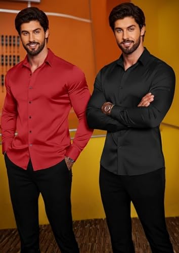 Image of Combo of Men's Premium Satin Cotton Shirt with Full Sleeves & Spread Collar | Smooth Finish | Slim Fit | Stylish Button Down Shirt for Evening, Casual Pack of 2