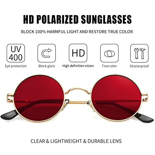 Kursan John Lennon Glasses Small Round Polarized Sunglasses for Women Men Hippie Retro Circle Red Sunglasses - 45MM2