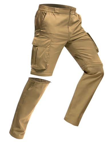 MOURCE Wanderhose Herren Leichtgewicht Schnelltrocknend Zip Off Cargohose für Männer Trekking Safari, Khaki
