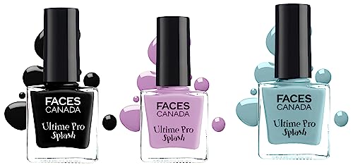 Image of FACESCANADA Faces Splash Glossy Finish Nail Enamel, Viola 41, 8 Ml And Faces Glossy Splash Nail Enamel, Black Beauty 15, 8 Ml And Faces Splash Glossy Nail Enamel (Frozen 40, 8 Ml)