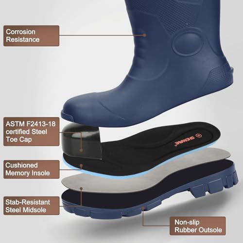 Image of Showave Steel Toe Rubber Work Boots for Men Waterproof Durable Concrete Boots for Hunting Manufacturing Construction