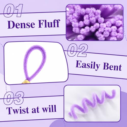 Image of YUNAMI Chenille Stems for DIY Flower Making - 200 Pcs Pipe Cleaners with Floral Wire, Tape, Stamen & Pearls - Premium Bouquet Supplies for Home Decor & Gifting (200, Purple)
