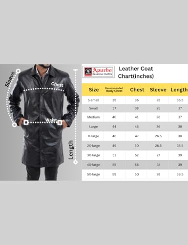 Image of Apurbo 100% Lambskin /cowskin Black leather coat men Trench Car Coat Mens With a Polyester Lining and Jecket Filling Warmth