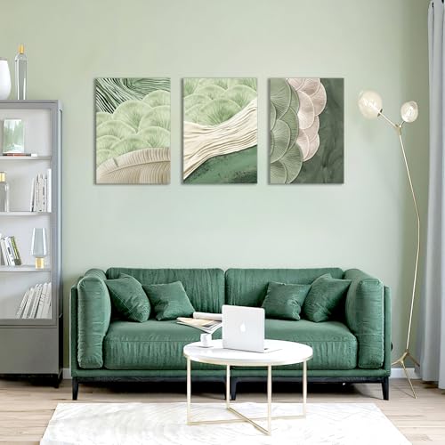 Framed Abstract Green Wall Art Set of 3-Mid Century Textured Natural Botanical Living Room Wall Decor, Green Botanical Canvas Posters Print for Bedroom Office Home Decor Picture 12x16 In by Yaneiro - Used condition - Image 2