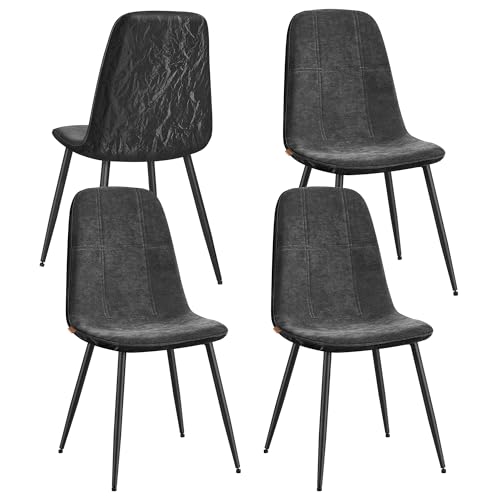 VASAGLE Sillas de Comedor, Juego de 4, Soporte de Metal, Pies Ajustables, Fácil Limpieza, Sillas de Cocina, Tejido de Chenilla, PU con Textura Brillante, Gris Pizarra KDC188G01