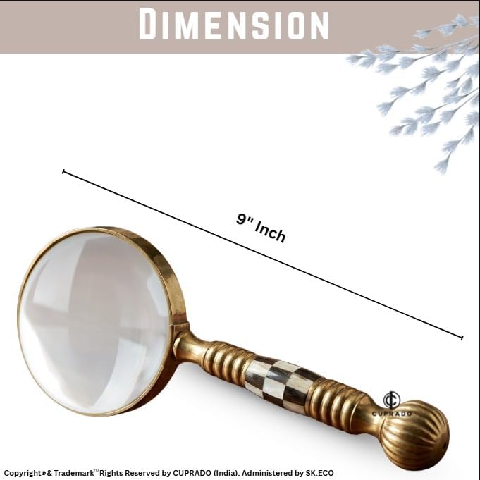 Antique Brass Magnifying Glass – 9 Inch Handheld Reading Magnifier with Solid Brass Handle & Real Glass Lens, Vintage Style Large Magnifier for Reading, Inspection, Collectibles, Crafts & Gift Décor image 2