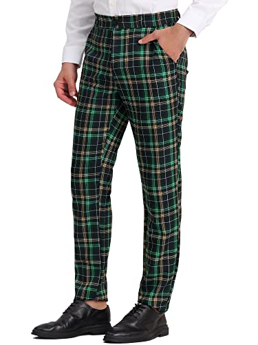 Lars Amadeus Pantalones de Tela Escocesa para Hombre, Ajuste Regular, Parte Delantera Plana, Trabajo, Baile de graduación, Pantalones a Cuadros Verde Marino XXL