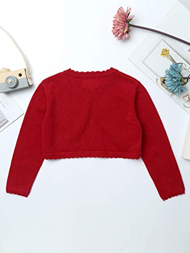 Jelory Kids Flower Girl Knitted Cardigan Sweater Long Sleeve Open Front One Button Wedding Dress Bolero Shrug4