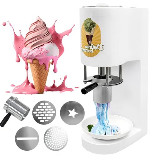 Fablestoryem Commercial Spaghetti Ice Cream Press Machine, 7.4-7.9 Gal/Hr Output, Soft Serve & Gelato Maker with 4 Shape Molds, Professional Ice Cream Noodle Extruder, Ice Cream Noodle Maker 220V