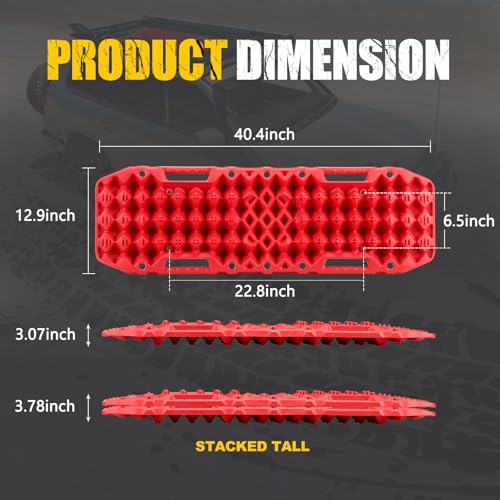 BUNKER INDUST Off-Road Traction Boards with Jack Lift Base, 1 Pair Recovery Tracks Traction Mat for 4X4 Jeep Mud, Sand, Snow Traction Ladder-Red Emergency Tire Traction Tool