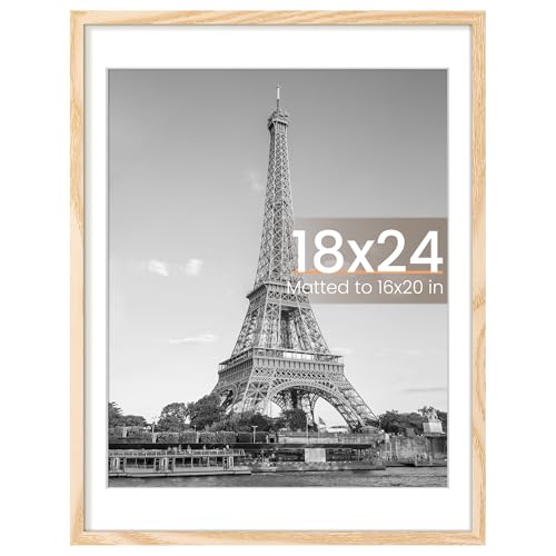 Image of upsimples 18x24 Picture Frame, Display Pictures 16x20 with Mat or 18 x 24 Without, Wall Hanging Poster Frames, Natural Style, 1 Pack