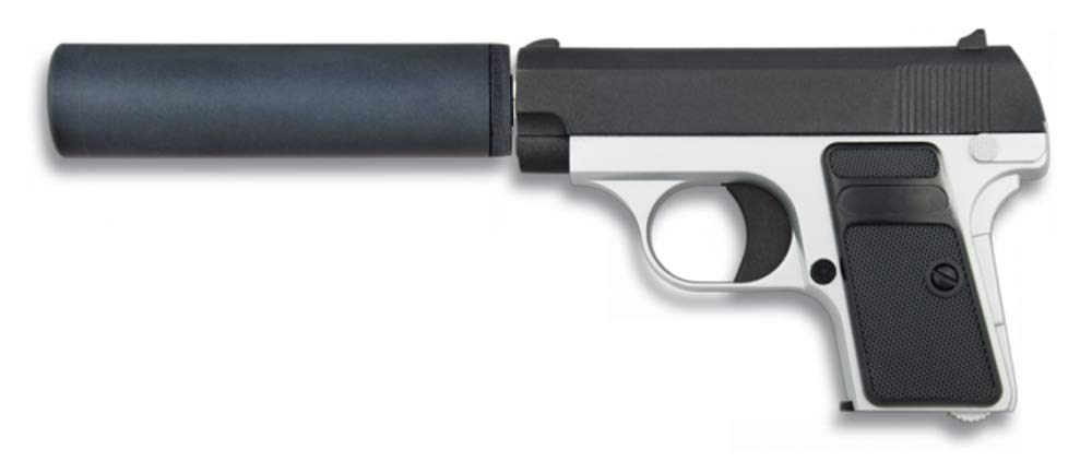 Tiendas LGP, Albainox 35721 Arma Airsoft, Pistola Aire Suave, con silenciador, Potencia 0,8 Julios + Biberón 500 Bolas 12 Gramos de 6 mm. de Regalo