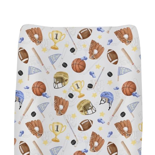 Baby Sports Changing Pad Covers for Boy Girl Vintage Basketabll Football Stars Fitted Change Table Pad Mats American Sports Soft Nursery Diaper Change Table Sheets for 32''×16'' Contoured Pad