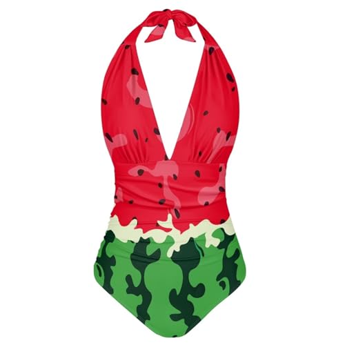 Women's One Piece Swimsuit Tummy Control V Neck Backless Bathing Suit Casual Slimming Swimwear