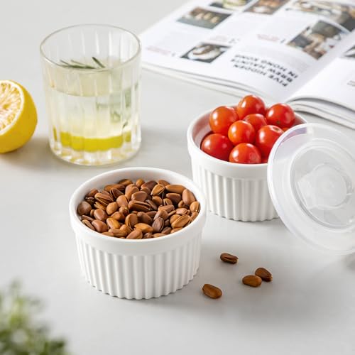 Vancasso VC-RAMEKINS-08-LID 8 Oz Ramekins With Lid, Porcelain Creme Brulee Souffle Dishes thumb #7