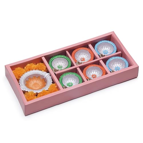 Premium Handmade Terracoaat Set of 7 Multicolor Clay Diya for Diwali Navratri Decorations Oil Lamp Diwali Clay Mitti Diya Tea Light Holder Home Decor Festival Gifts Puja Items (Design1) - Image 6