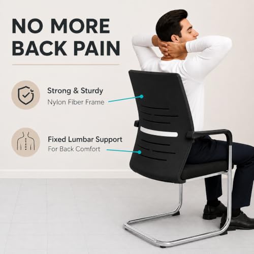 Image of OfficeElite | Ergonomic Office Chair for Home & Office | Breathable Fabric Back, Soft Cushion Seat | Heavy Duty Chrome Sled Base (120 kg Capacity, Black, Pack of 2)