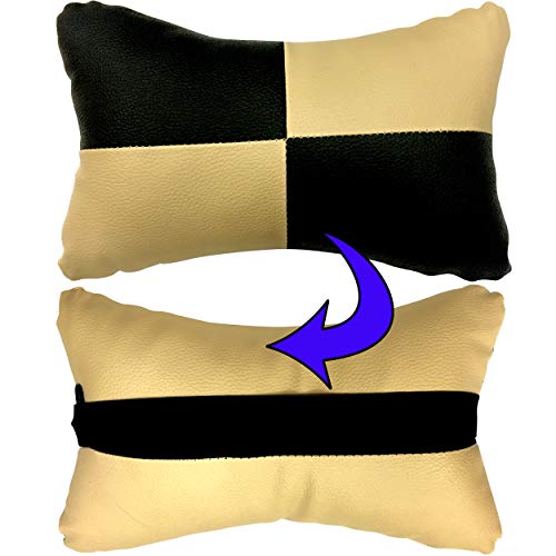 Image of Beige Neck Rest Soft Cushion in Leatherette Material Check Design for Car 1404