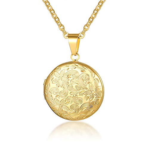 Royal Amoyy Locket Necklace That Holds Pictures Flower Lockets Necklaces Pendant 18K Gold Plated for Women and Girls