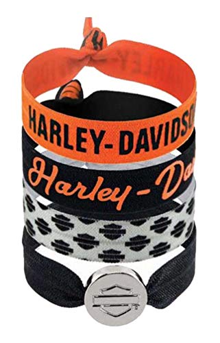 Harley-Davidson Women's Basic Collection Ribbon Hair Ties, Set of 4 HS31199 Black