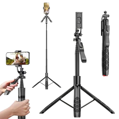 Image of Kratos 70 inch / 180 CM Long Selfie Stick, Pop Up Auto Open Tripod 360 Rotatable, Long Extendable Bluetooth Mobile Tripod with 1 /4 inch Screw for Mobile Phone Camera Gopro Vlogging YouTube Travel